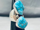 Massive Native American Navajo Signed 2 Carico Lake Turquoise Sterling Silver Ring-Nativo Arts