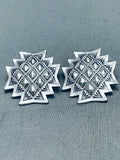 Hand Repoussed Diamonds Native American Navajo Sterling Silver Earrings-Nativo Arts