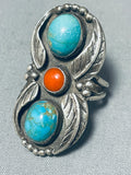 Impressive Vintage Native American Navajo Blue Gem Turquoise Sterling Silver Ring-Nativo Arts