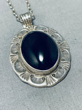 Sensational Vintage Native American Navajo Black Onyx Sterling Silver Necklace Signed-Nativo Arts