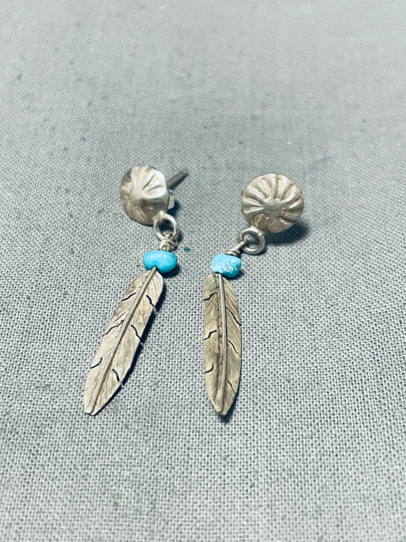 Native American Sweet Vintage Sleeping Beauty Turquoise Sterling Silver Earrings-Nativo Arts