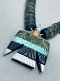 Hand Carved Bird Vintage Santo Domingo Turquoise Sterling Silver Necklace-Nativo Arts