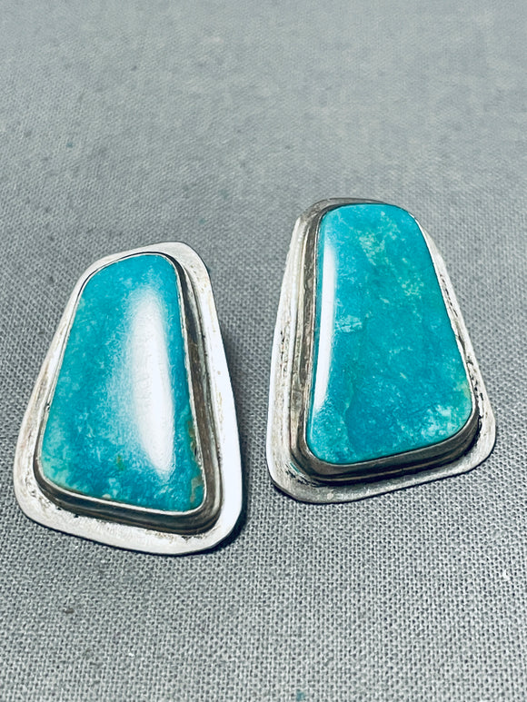 Dazzling Vintage Native American Navajo Royston Turquoise Sterling Silver Earrings-Nativo Arts
