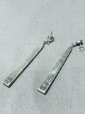 Dynamic Vintage Native American Navajo Carico Lake Turquoise Sterling Silver Dangle Earrings-Nativo Arts