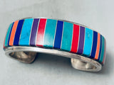Magnificent Vintage Native American Navajo Inlay Sterling Silver Bracelet-Nativo Arts