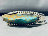 Protruding Turquoise!! Vintage Native American Navajo Sterling Silver Bracelet Old-Nativo Arts