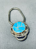 Intricate Vintage Native American Zuni Turquoise Flower Sterling Silver Keychain-Nativo Arts