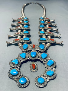 Gasp! 348 Gram Vintage Native American Navajo Turquoise Sterling Silver Squash Blossom Necklace-Nativo Arts
