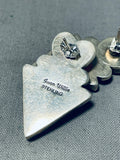 Marvelous Vintage Native American Navajo Signed Damale Turquoise Spiny Heart Silver Earrings-Nativo Arts