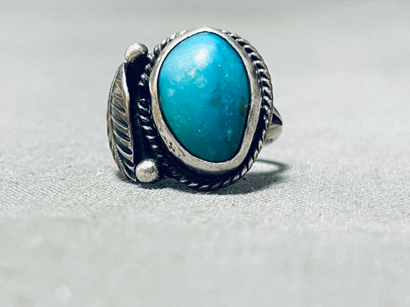 Iconic Vintage Native American Navajo Blue Gem Turquoise Sterling Silver Ring-Nativo Arts