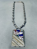 Important Vintage Navajo Ric Laselute Inlay Sterling Silver Necklace-Nativo Arts
