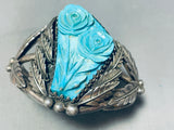 One Of Most Unique Ever Hand Carved Vintage Native American Navajo Turquoise Sterling Bracelet-Nativo Arts