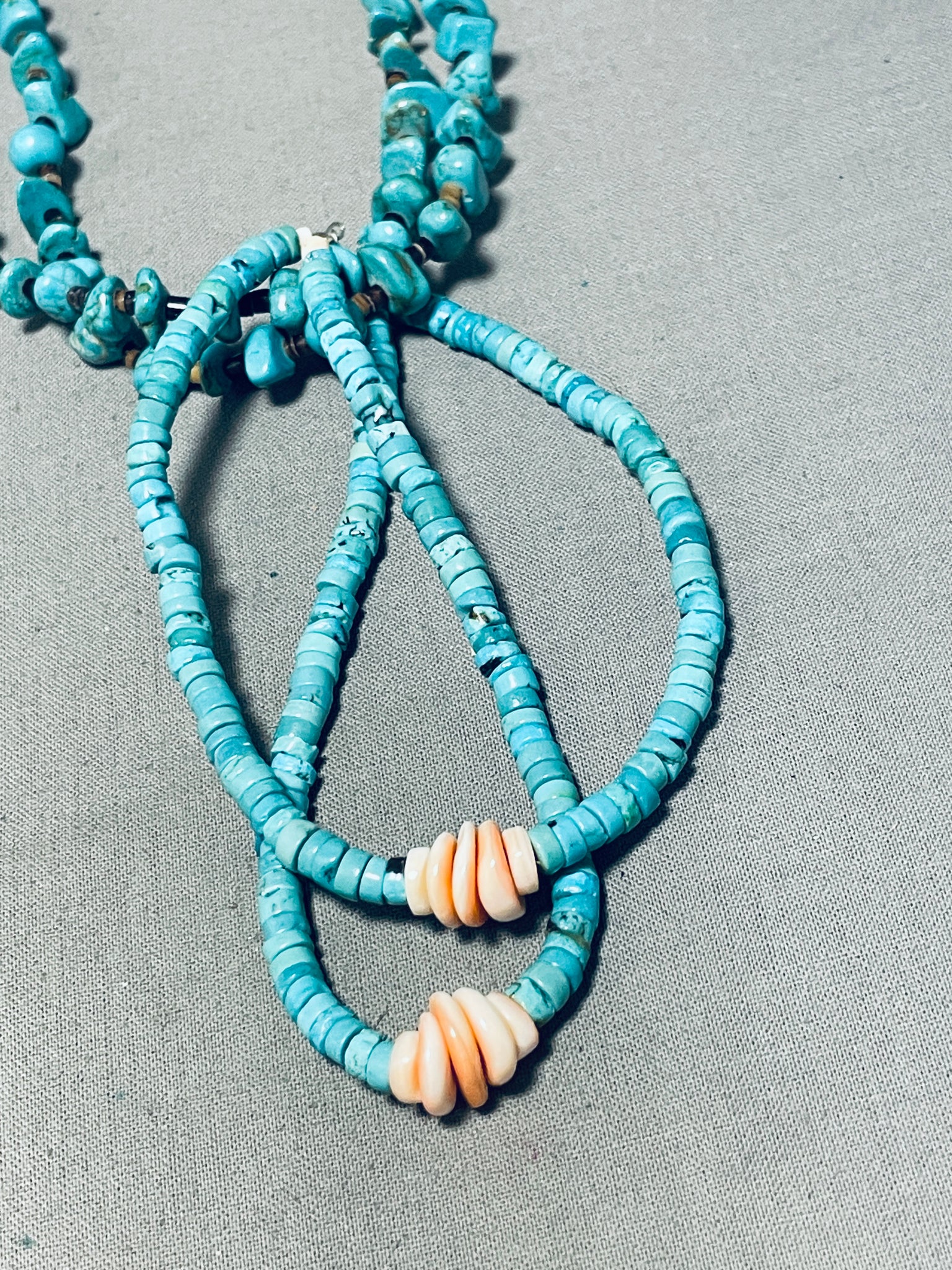 Turquoise Tab Necklace with Shell Beads and Jacla - Four Winds Gallery