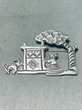 Amazing Vintage Native American Navajo Sterling Silver Weaver Pin Signed-Nativo Arts