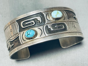Kristi Davis Vintage Native American Navajo Turquoise Sterling Silver Geomtric Bracelet-Nativo Arts