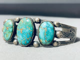 Early 1900's Vintage Native American Navajo Carico Lake Turquoise Sterling Silver Bracelet-Nativo Arts