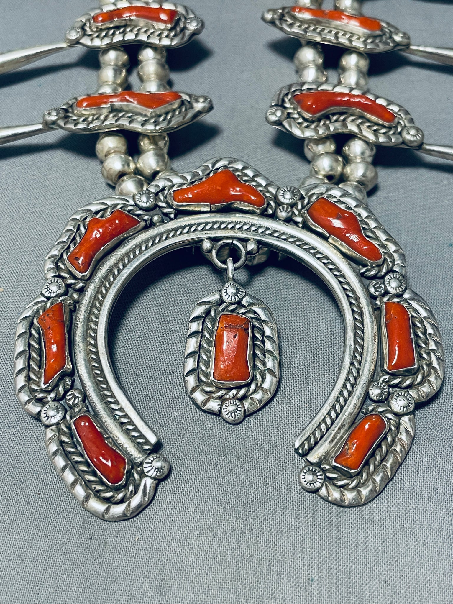 Native American Coral Multi-Strand Necklace 26 1/4 - Sterling Silver 925 -  Wilson Brothers Jewelry