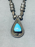 Classic Vintage Native American Navajo Blue Gem Turquoise Sterling Silver Teardrop Necklace-Nativo Arts