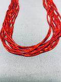 Gorgy!! Fabulous Native American Navajo Coral Tubule Sterling Silver Necklace-Nativo Arts