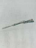 Native American Unique Vintage Morongo Signed Blue Gem Turquoise Sterling Silver Gun Pin-Nativo Arts