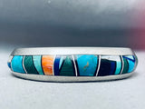 6 Inch Wrist Vintage Native American Navajo Inlay Turquoise Sterling Silver Bracelet-Nativo Arts