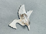 Massive Vintage Native American Zuni Turquoise Hummingbird Inlay Sterling Silver Ring