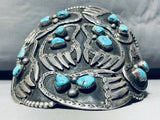 The Biggest Craziest Vintage Native American Navajo Bearpaw Sterling Silver Turquoise Bracelet-Nativo Arts