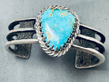 Sturdy Vintage Native American Navajo Channel Sterling Silver Turquoise Bracelet