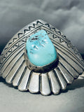 One Of The Coolest Shaped Cuff Vintage Native American Navajo Turquoise Sterling Silver Bracelet-Nativo Arts