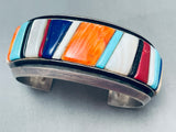 One Of The Best 7 Inch Wrist Vintage Native American Navajo Inlay Sterling Silver Bracelet