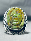 Important Francisco Gomez Vintage Hand Carved Sterling Silver Turquoise Ring-Nativo Arts