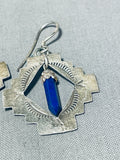 Artistic Vintage Native American Navajo Lapis Sterling Silver Earrings-Nativo Arts