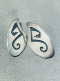 Remarkable Vintage Signed Native American Hopi Sterling Silver Overlay Earrings-Nativo Arts