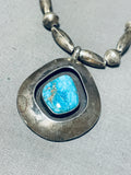 Rare Vintage Native American Navajo Sleeping Beauty Turquoise Silver Shadowbox Necklace-Nativo Arts