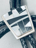Amazing Vintage Native American Navajo Inlay Onyx Sterling Silver Bolo-Nativo Arts