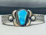 Signed Native American Navajo Old Kingman Turquoise Sterling Silver Bracelet-Nativo Arts