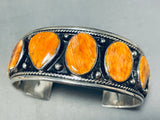Dropdead Fab Vintage Native American Navajo Orange Shel Sterling Silver Bracelet Cuff-Nativo Arts