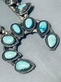 Authentic Vintage Native American Navajo Rare Turquoise Sterling Silver Squash Blossom Necklace-Nativo Arts