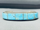 7 Inch Wrist Vintage Native American Navajo Inlay 8 Turquoise Sterling Silver Bracelet-Nativo Arts