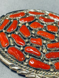 Traditional Native American Navajo Coral Sterling Silver Buckle-Nativo Arts