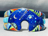 The Most Intricate Southwest Bear Turquoise Lapis Sterling Silver Inlay Bracelet-Nativo Arts