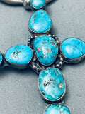 One Of The Biggest Vintage Native American Navajo Turquoise Sterling Silver Cross Necklace-Nativo Arts