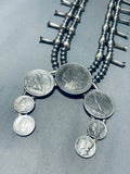 Unforgettable Native American Navajo Sterling Silver Coin Squash Blossom Necklace-Nativo Arts