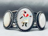 Early Vintage Native American Zuni Turquoise Inlay Dancer Sterling Silver Inlay Bracelet-Nativo Arts