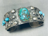 Native American Early 1900's Vintage Navajo Turquoise Sterling Silver Bracelet Old-Nativo Arts