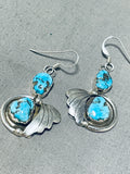 Dazzling Vintage Native American Navajo Morenci Turquoise Sterling Silver Earrings-Nativo Arts