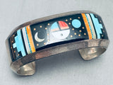 6.5 Inch Wrist Moona Dn Sun Vintage Native American Navajo Sterling Silver Inlay Bracelet-Nativo Arts