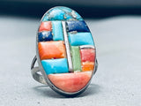 Detailed Vintage Southwest Turquoise Inlay Sterling Silver Ring-Nativo Arts