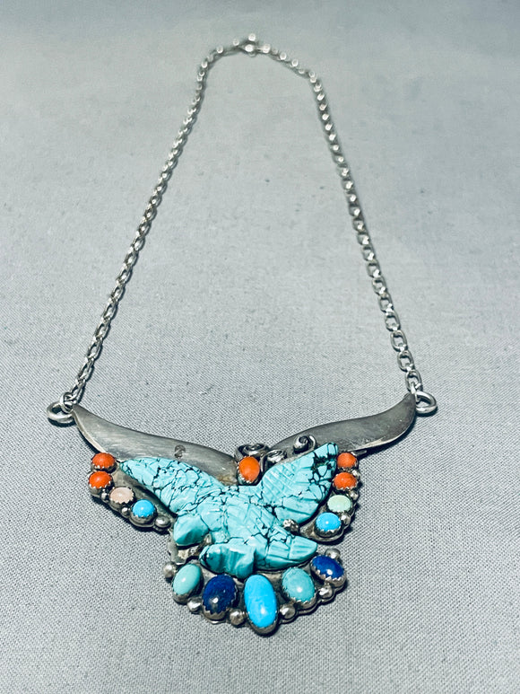 Rob Kelly Swooping Eagle Vintage Native American Navajo Turquoise Sterling Silver Necklace-Nativo Arts