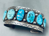 Heavy Vintage Native American Navajo Blue Turquoise Sterling Silver Wstamped Bracelet-Nativo Arts